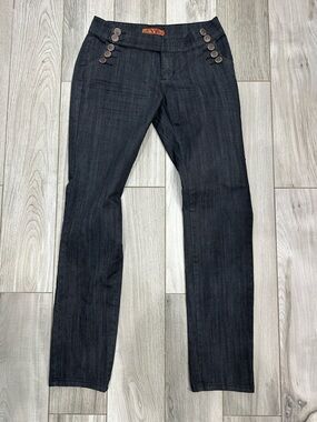 Sky Dark Gray Slim Jeans with Decorative Button Accents